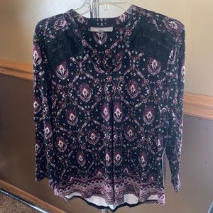 Women NWT 3/4 Sleeve pleated Crochet detail knit top by Daniel Rainn size Large